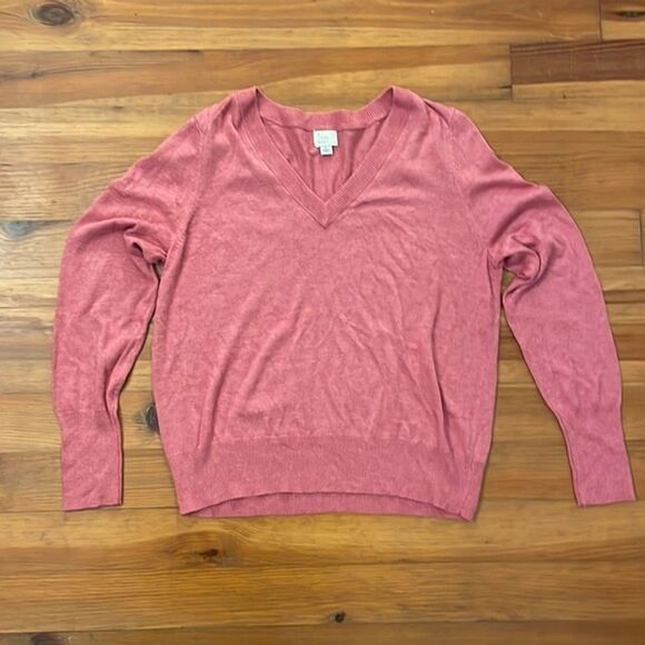 A New Day Pink Pullover V-Neck Knit Sweater Womens Size Large - Picture 3 of 10